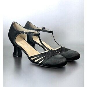 Ellie LUCILLE - 254 Black Satin Flapper Style Dance Shoes 2.5” Heel Women’s Sz 9